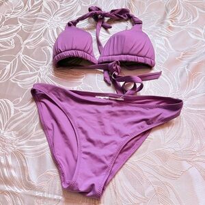 Purple Bikini Set - Cheeky Bottom, Padded String Tie Top - Size 6 (Medium)